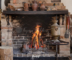 Vintage Brick Stove Winter Christmas Backdrop - Layoris