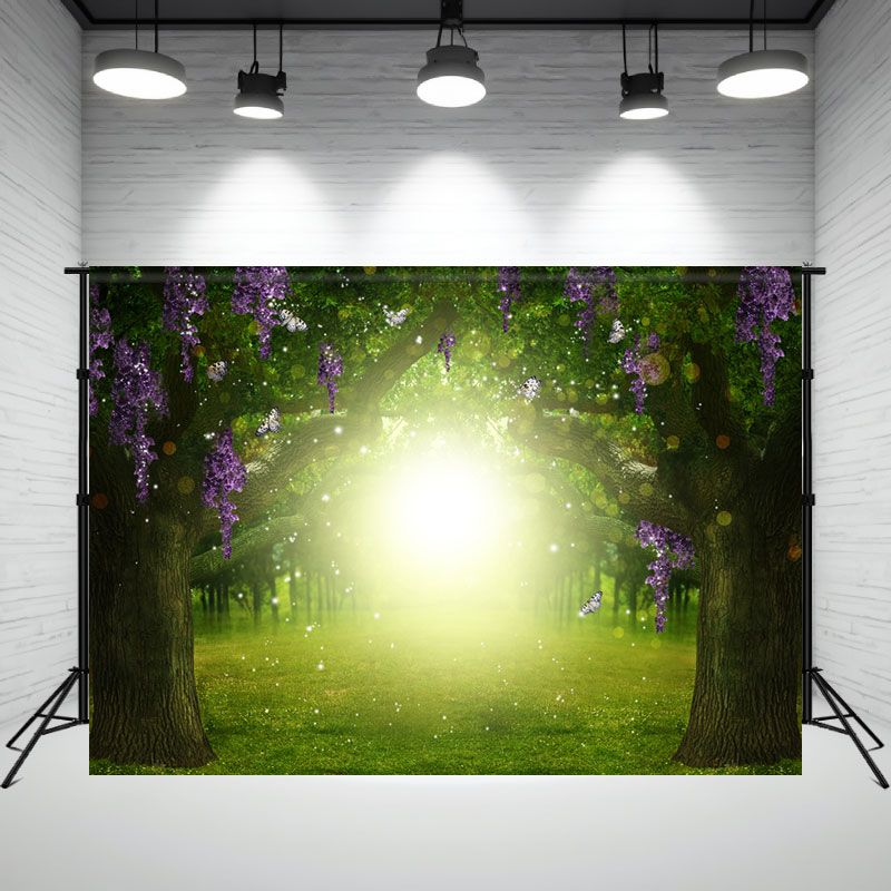 Glowing Magic Forest Wisteria Flowers Photo Backdrop - Layoris