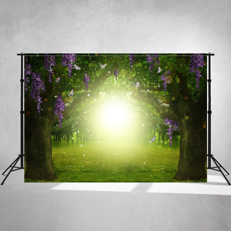 Glowing Magic Forest Wisteria Flowers Photo Backdrop - Layoris