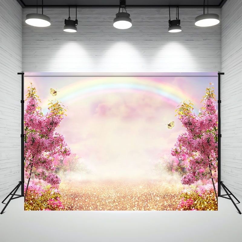 Pink Flowers Rainbow Magic Sky Photo Backdrop - Layoris