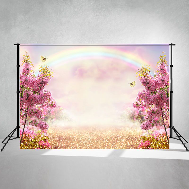 Pink Flowers Rainbow Magic Sky Photo Backdrop - Layoris