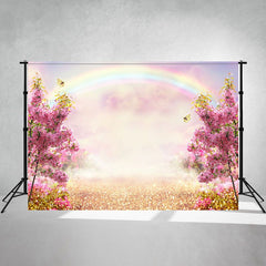 Pink Flowers Rainbow Magic Sky Photo Backdrop - Layoris