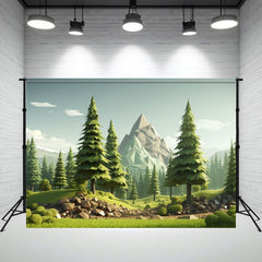 Cartoon Mountain Pine Forest Photo Backdrop - Layoris