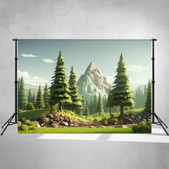Cartoon Mountain Pine Forest Photo Backdrop - Layoris