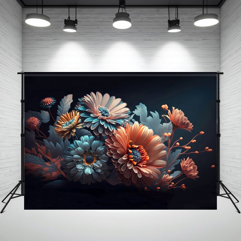 3D Red And Blue Chrysanthemum Photo Backdrop - Layoris