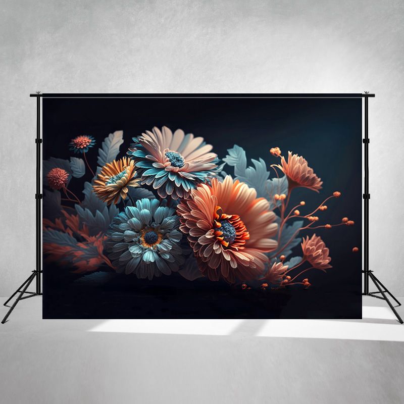 3D Red And Blue Chrysanthemum Photo Backdrop - Layoris