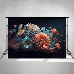 3D Red And Blue Chrysanthemum Photo Backdrop - Layoris