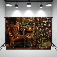 Retro Chair Fireplace Christmas Photo Backdrop - Layoris