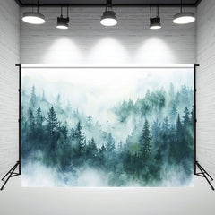 Blue Green Ink Style Forest Photo Backdrop - Layoris