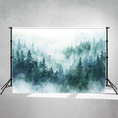 Blue Green Ink Style Forest Photo Backdrop - Layoris