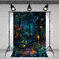 Glowing Mushrooms At Night Magic Forest Backdrop - Layoris