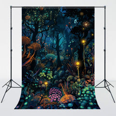 Glowing Mushrooms At Night Magic Forest Backdrop - Layoris