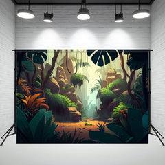 Cartoon Woods Stone Forest Photo Backdrop - Layoris