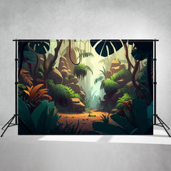 Cartoon Woods Stone Forest Photo Backdrop - Layoris