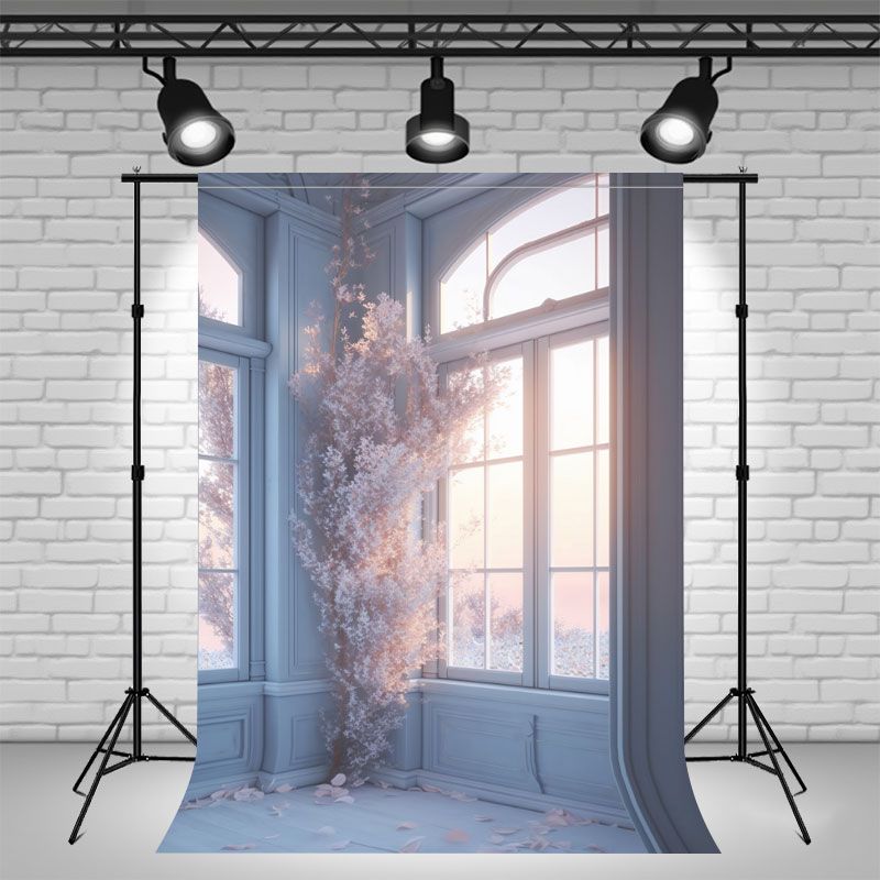 Dreamy Blue Window Cherry Blossom Photo Backdrop - Layoris