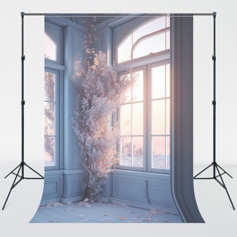 Dreamy Blue Window Cherry Blossom Photo Backdrop - Layoris