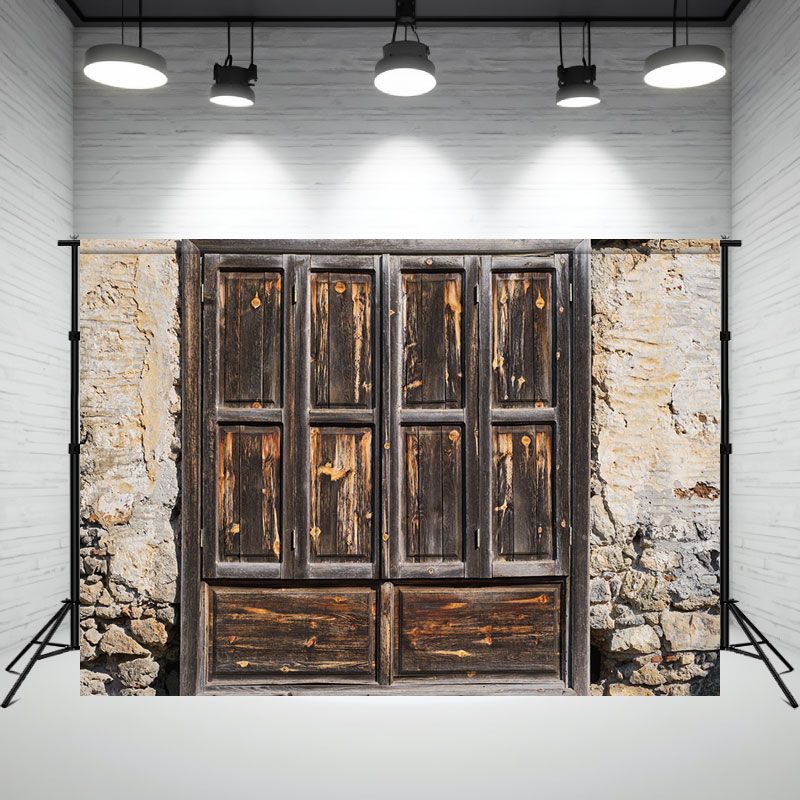 Old Wooden Door Stone Wall Portrait Backdrop - Layoris