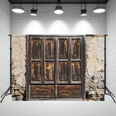 Old Wooden Door Stone Wall Portrait Backdrop - Layoris