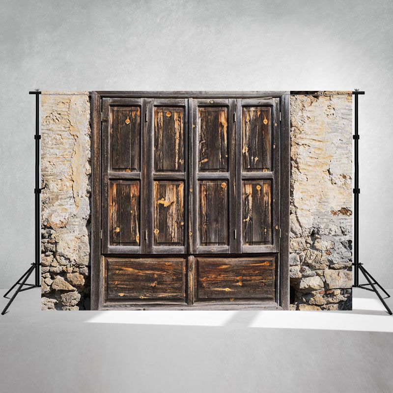 Old Wooden Door Stone Wall Portrait Backdrop - Layoris