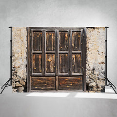 Old Wooden Door Stone Wall Portrait Backdrop - Layoris