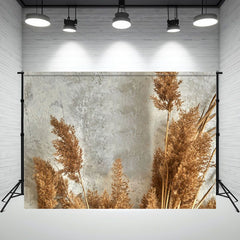 Gray Wall Dried Flowers Reed Boho Photo Backdrop - Layoris