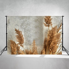 Gray Wall Dried Flowers Reed Boho Photo Backdrop - Layoris