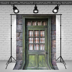 Green Old Wooden Door Curtain Portrait Backdrop - Layoris
