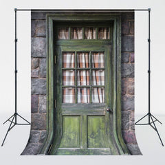 Green Old Wooden Door Curtain Portrait Backdrop - Layoris
