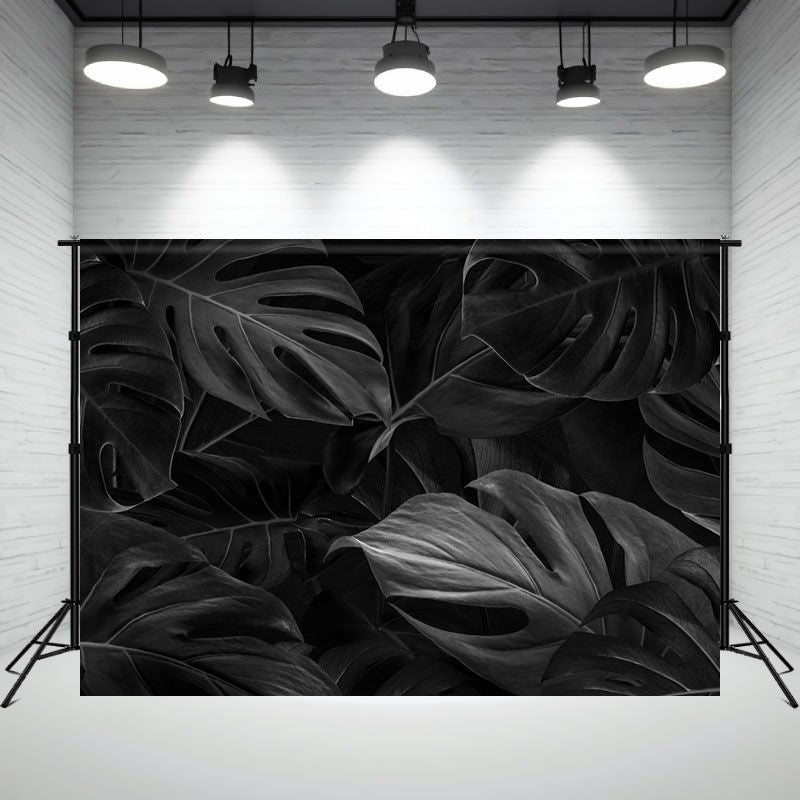 Black Monstera Leaves Portrait Photo Background - Layoris