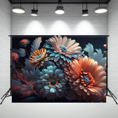 Orange Blue 3D Flower Female Portrait Backdrop - Layoris