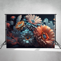 Orange Blue 3D Flower Female Portrait Backdrop - Layoris