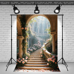 Archway Stairs Flower Photography Backdrop - Layoris