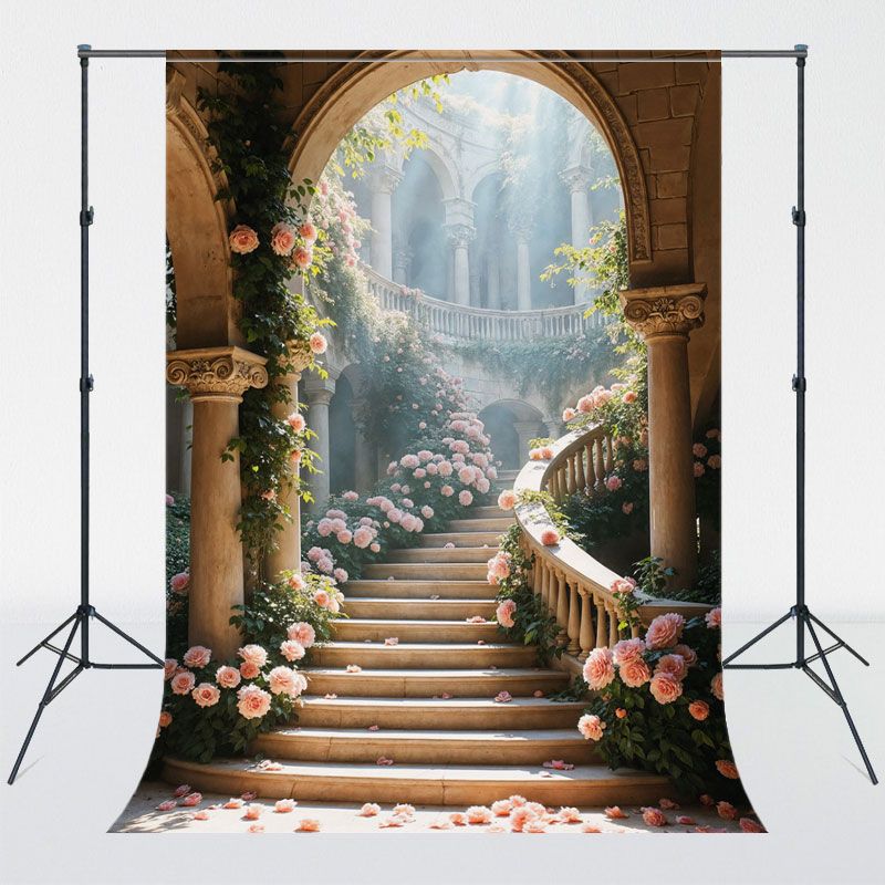 Archway Stairs Flower Photography Backdrop - Layoris