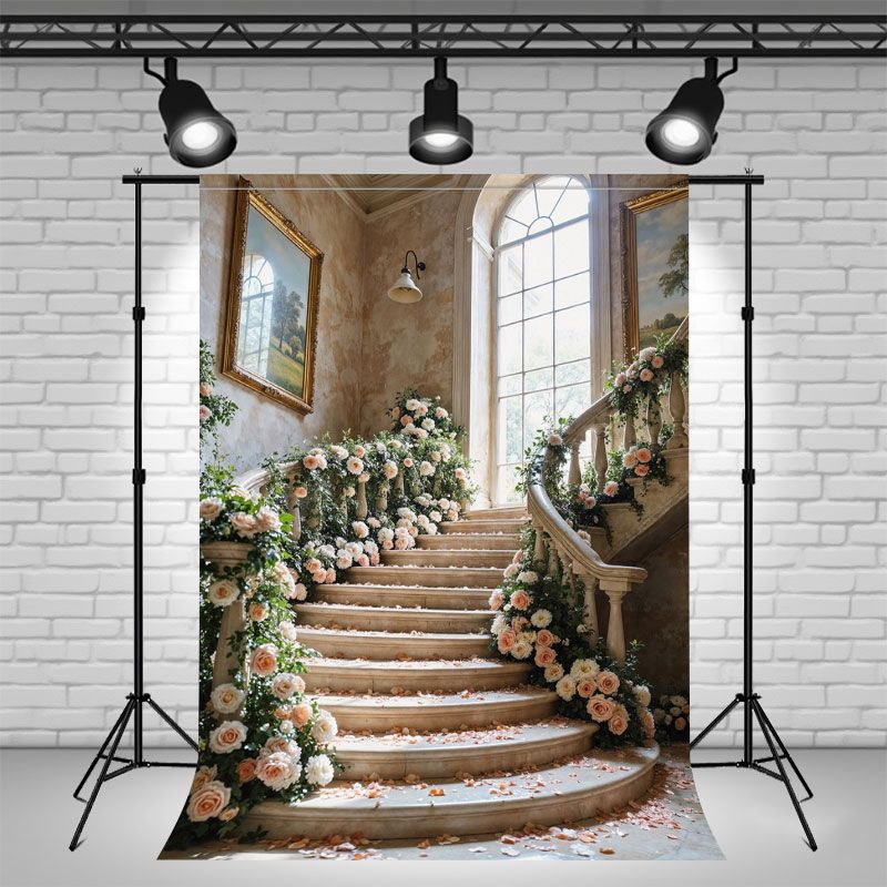 Spiral Staircase Arch Rose Photo Backdrop - Layoris