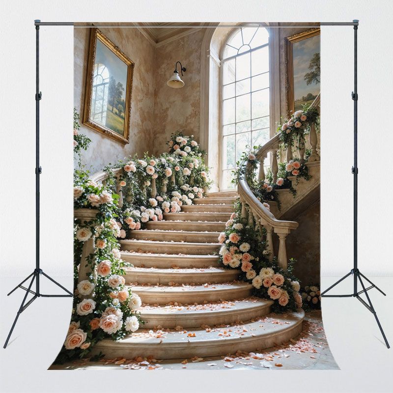 Spiral Staircase Arch Rose Photo Backdrop - Layoris