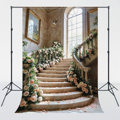Spiral Staircase Arch Rose Photo Backdrop - Layoris