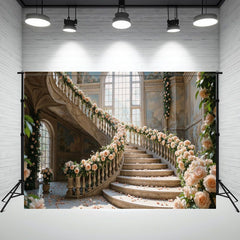 Spiral Staircase Covered With Roses Photo Backdrop - Layoris