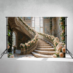 Spiral Staircase Covered With Roses Photo Backdrop - Layoris