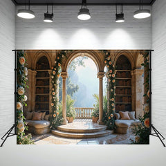 Arch Bookshelf Rose Photography Backdrop - Layoris
