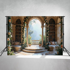 Arch Bookshelf Rose Photography Backdrop - Layoris