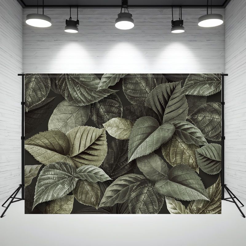 Gray Green Velvet Leaves Photo Backdrop - Layoris