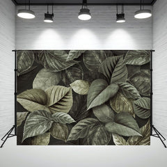 Gray Green Velvet Leaves Photo Backdrop - Layoris
