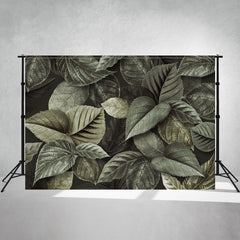 Gray Green Velvet Leaves Photo Backdrop - Layoris
