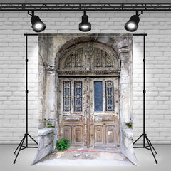 Old Dilapidated Arched Wooden Door Photo Backdrop - Layoris