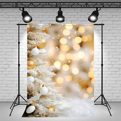 White Golden Balls Decor Christmas Bokeh Backdrop - Layoris