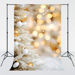 White Golden Balls Decor Christmas Bokeh Backdrop - Layoris