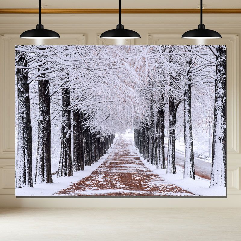 Layoris Path With Snow Covered Trees Winter Backdrop