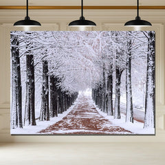 Layoris Path With Snow Covered Trees Winter Backdrop