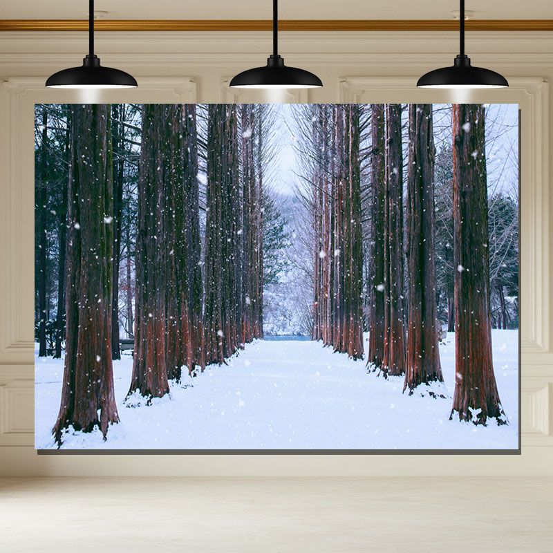 Layoris Snowy Winter Forest Tree Path Photography Backdrop