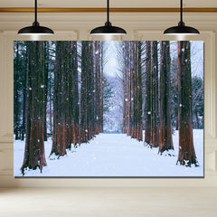 Layoris Snowy Winter Forest Tree Path Photography Backdrop